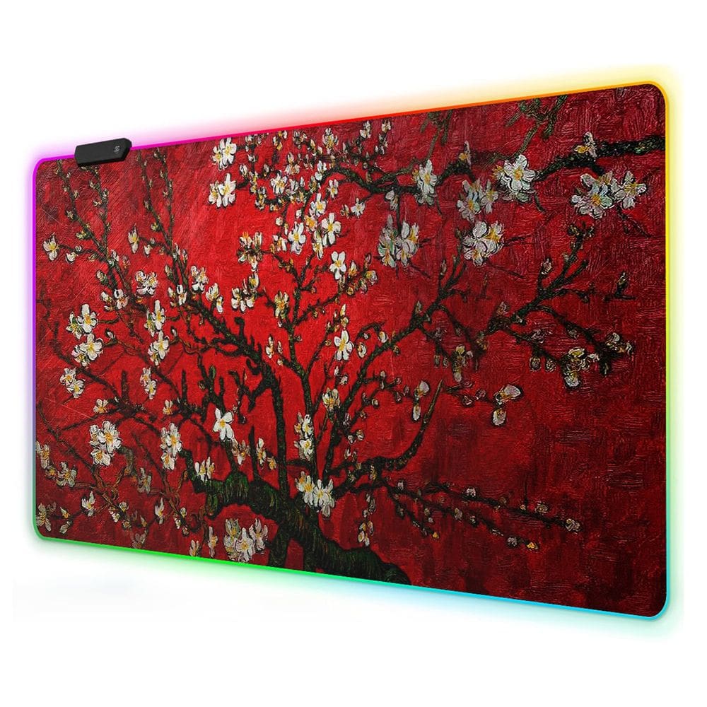 Mouse pad para jogos RGB Meffort Inc., LED grande, flor de cerejeira