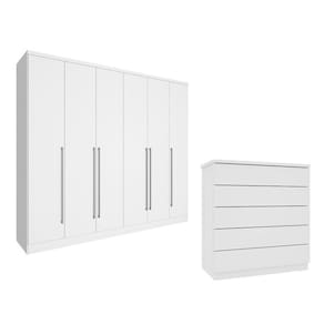 Guarda-Roupa 6 Portas Portugal E Cômoda 5 Gavetas Florença Espresso Móveis Branco/Neve