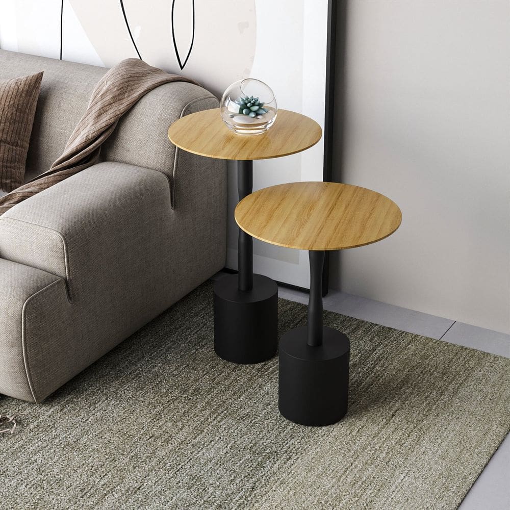Conjunto Mesa de Canto Parma 65cm X 40cm X 40cm Natural / Preto