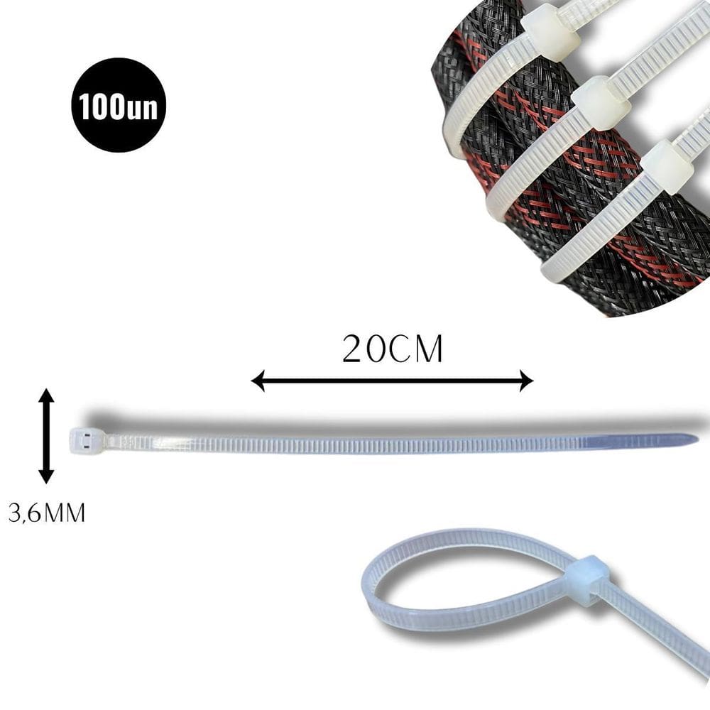 Abraçadeira Nylon Enforca 3,6 X 200Mm Kit 100 Cinta Plástica