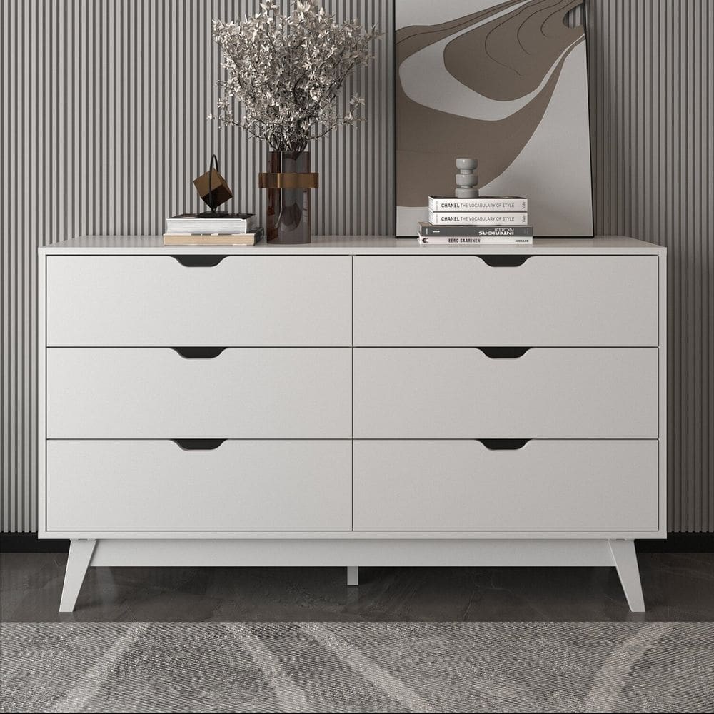 Cômoda Ester com 6 Gavetas e Pé Cônico 136cm Cm8026 Branco