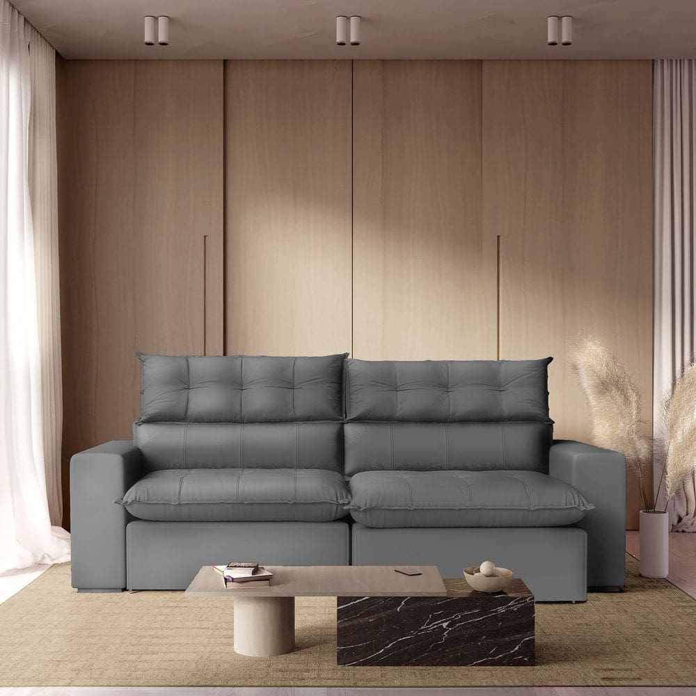Sofá Retrátil Reclinável 3 Lugares 190 Cm Veludo Cinza