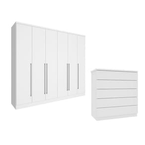 Guarda-Roupa 6 Portas Portugal E Cômoda 5 Gavetas Florença Espresso Móveis Branco/Neve