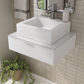 Bancada Blu 60cm com Vidro com Rasgo e Cuba Quadrato Branco