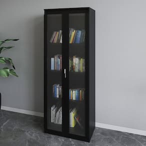 Armário para Escritório com 2 Portas de Vidro e 4 Prateleiras Me4189 Preto