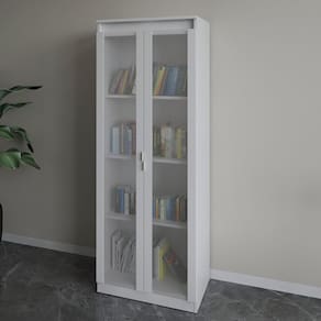Armário para Escritório com 2 Portas de Vidro e 4 Prateleiras Me4189 Branco