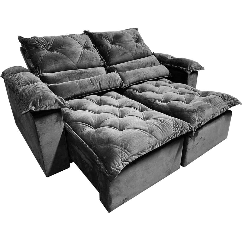 Sofá com Molas 2 Lugares Retrátil e Reclinável Santorini Fofíssimo Tecido Veludo 180cm Cor Cinza