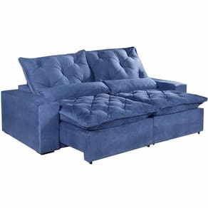 Sofá Elegance 4 Lugares Retrátil Reclinável Veludo Azul