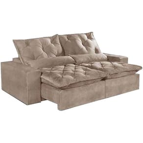 Sofá Elegance 4 Lugares Retrátil Reclinável Veludo Bege