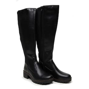 Bota Feminina Montaria Casual Cano Alto Solado Tratorado