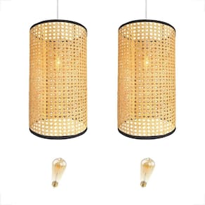 Kit 2 Pendente Palha Indiana Fibra Natural Rustico Nat84 +