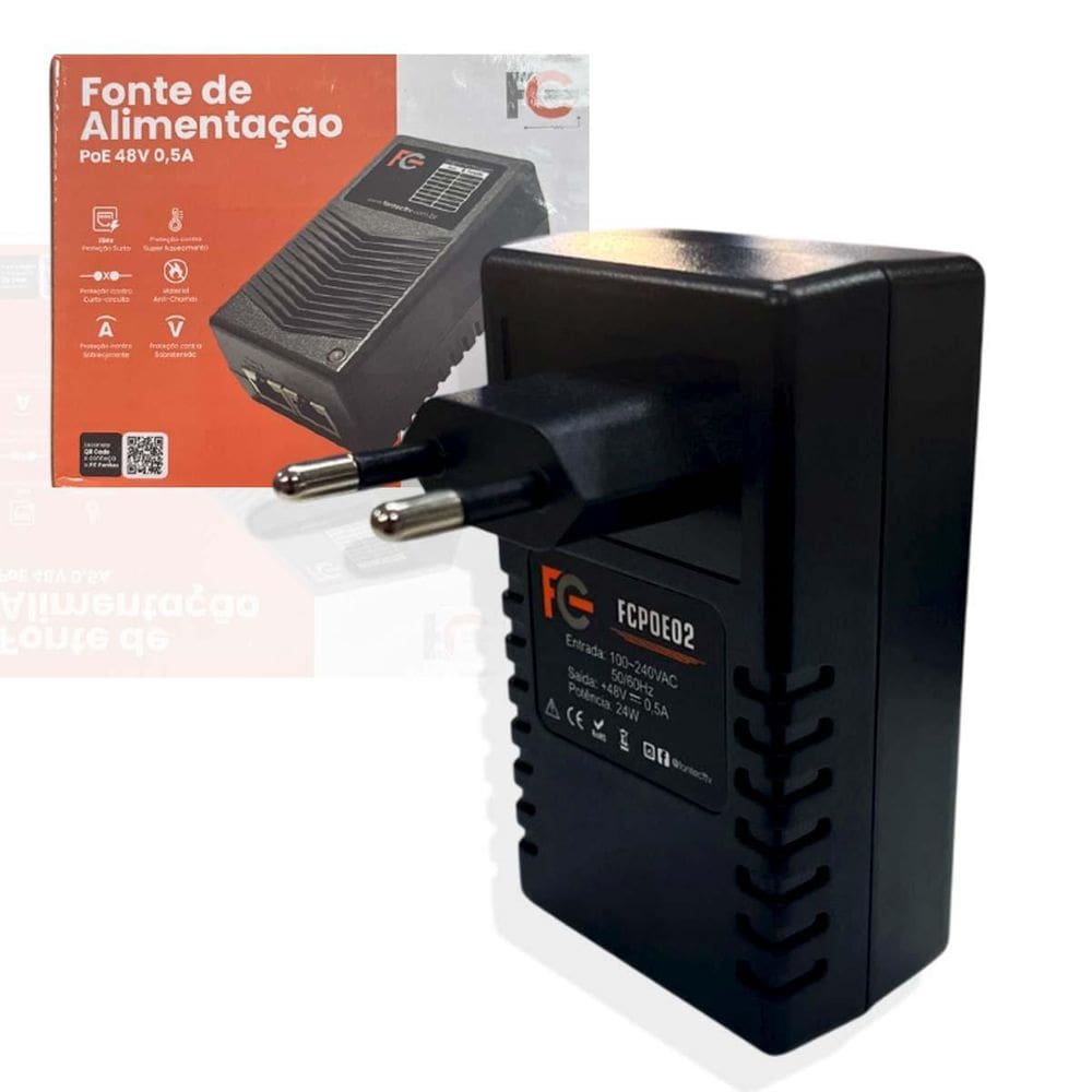 Fonte Poe 48V 0,5A Bivolt 110/220 Rede Fast 100Mb Ieee 802.3