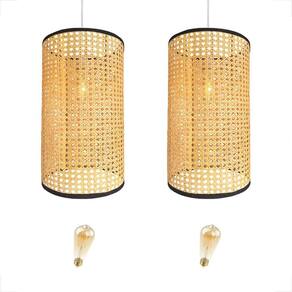 Kit 2 Pendente Palha Indiana Fibra Natural Rustico Nat84 +
