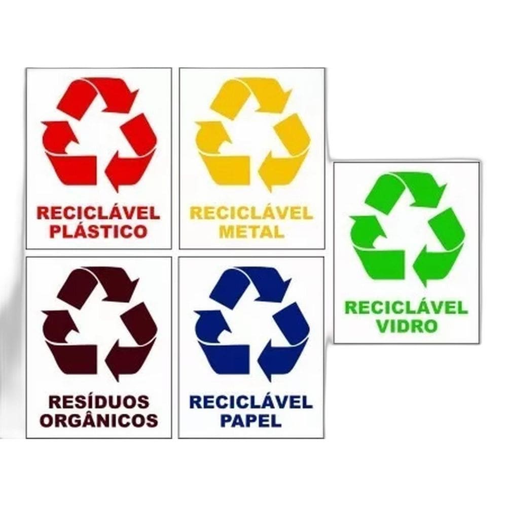 Adesivo Lixo Reciclável Modelo: Kit 5 Unidades 20x15cm