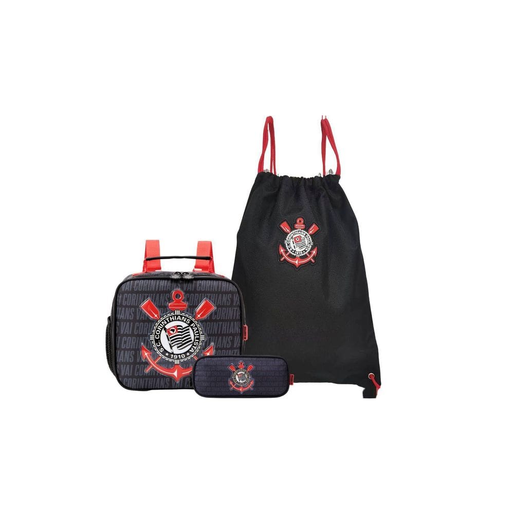 Kit Lancheira Térmica+Estojo T+Mochila Saco Corinthians