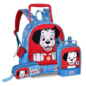 Mochila Rodinhas 101 Dalmatas Com Lancheira E Estojo Duplo