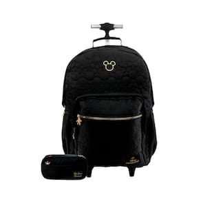 Kit Escolar Mochila Rodas+Estojo Duplo Mickey Teen Preto