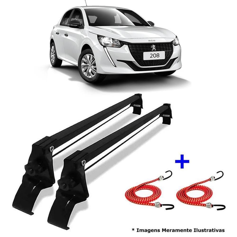 Rack De Teto Bagageiro + 2 Elasticos Peugeot 208 Ano 13/19