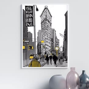 Quadro Figurativo New York - Amarelo 24X18Cm - Com Vidro