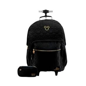 Kit Escolar Mochila Rodas+Estojo Duplo Mickey Teen Preto