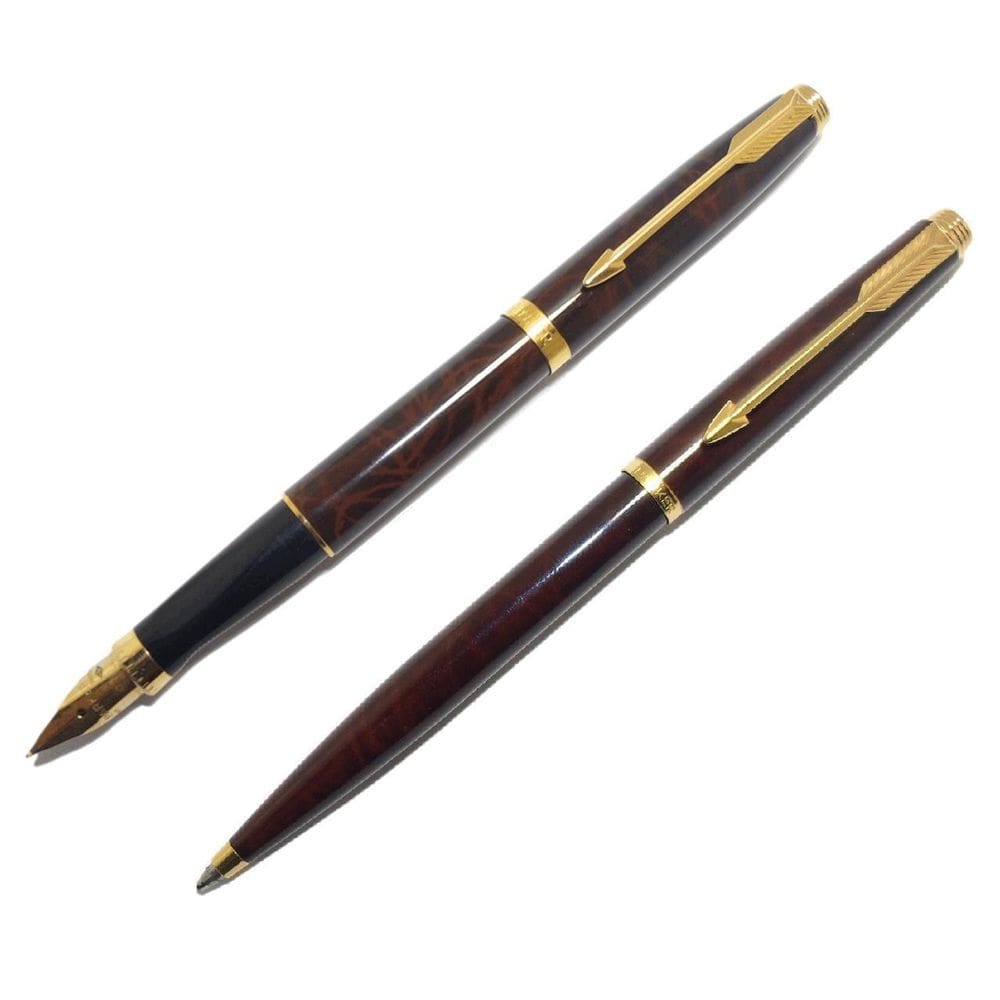 Conjunto Parker 75 Caneta Tinteiro 14K Esf Laque Thuya Nos