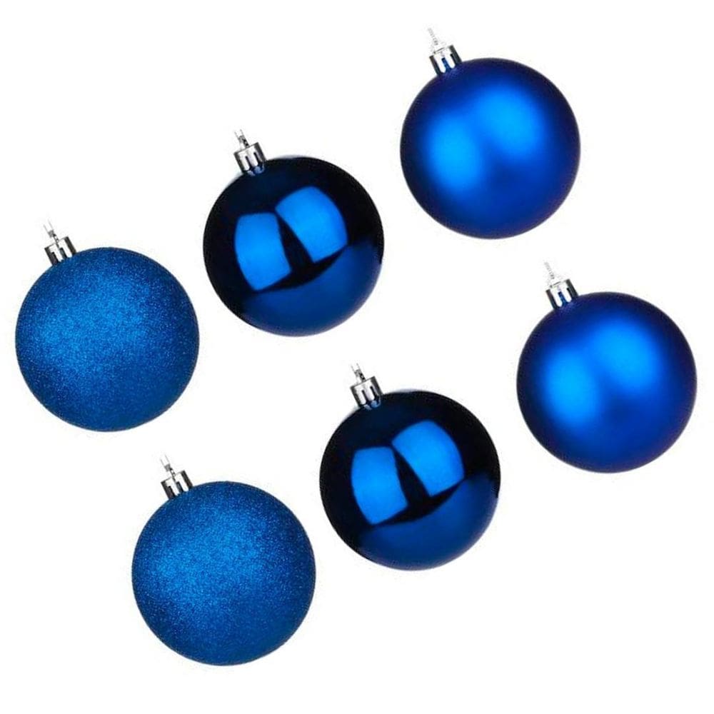 Kit Decoração 6 Bolas Para Árvore De Natal 8Cm Grande Azul