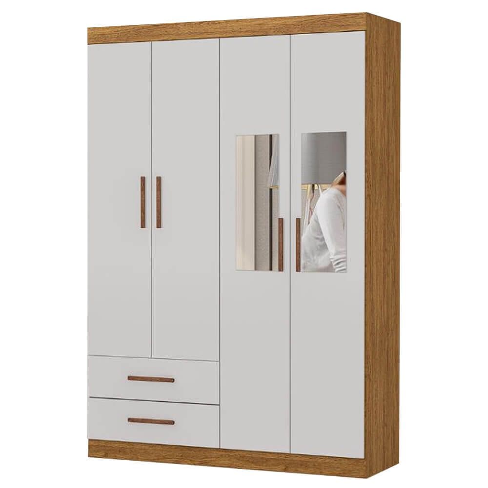 Guarda Roupa Hercules Solteiro 4 Portas 2 Gavetas Carioca Cor Cinamomo Off White