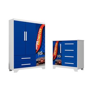 Conjunto Quarto Infantil Carros - Roupeiro E Cômoda Mdf - Azul