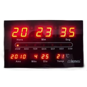 Relógio de Parede Digital 30x19 cm Led Vermelho Herweg