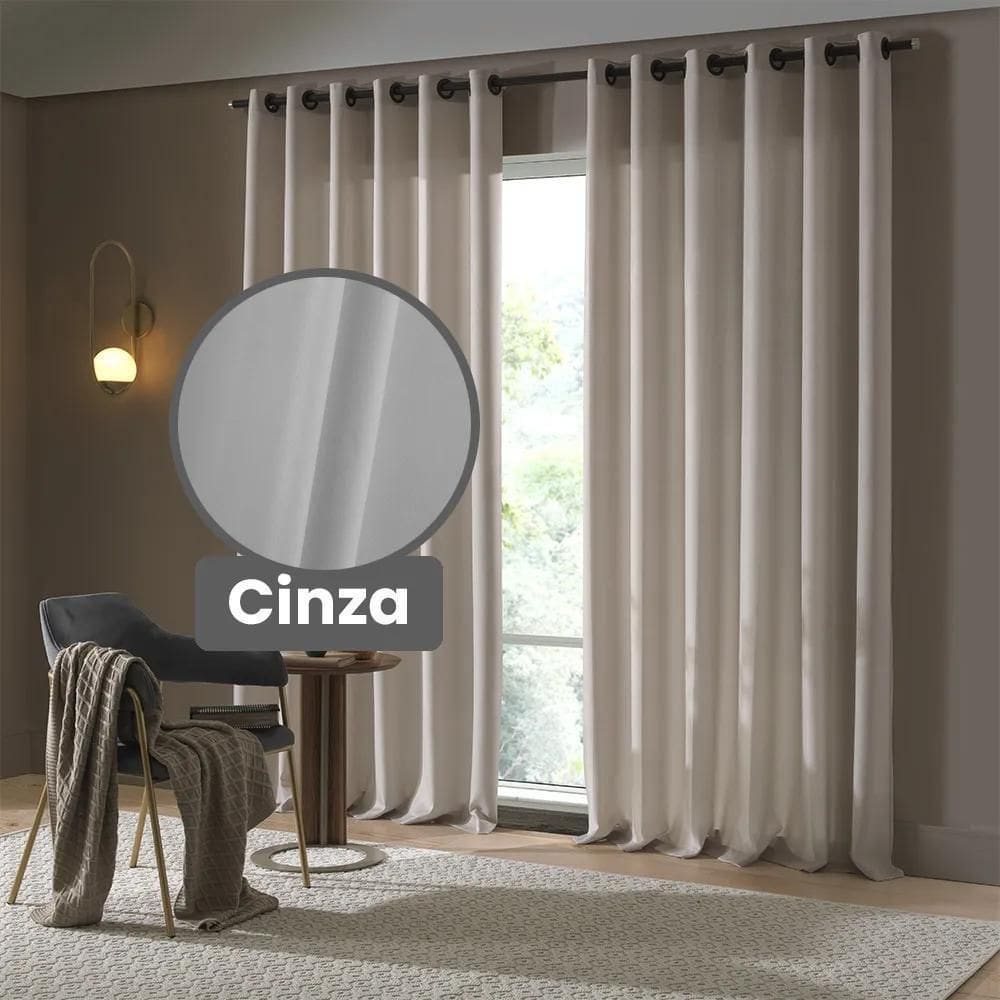 Cortina Rustica Oxford 3,0 X 2,5M - Bella Janela Cinza