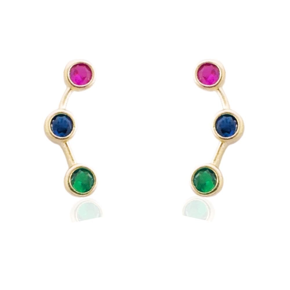Brinco Três Pontos de Luz Colors Banhado a Ouro