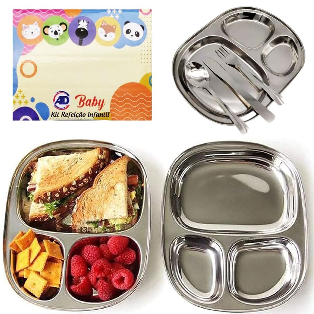 Kit Refeição Infantil Aço Inox 4 Peças Linha Ad Baby