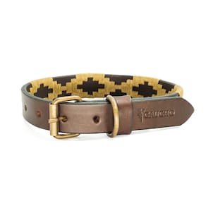 Coleira para cães GauchoLife Polo em couro costurada à mão XS (Dorado)