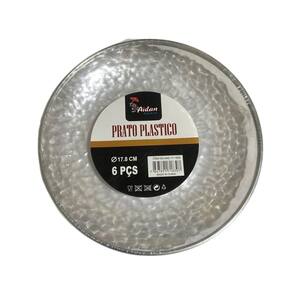 Kit 24 Pratos Sobremesa Acrílico Borda Prata 17Cm Festa