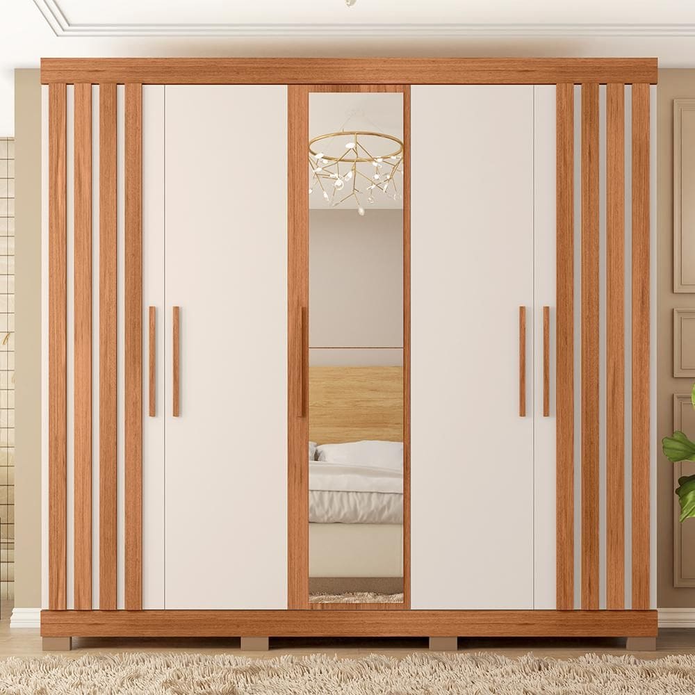 Guarda Roupa Casal 5 Portas Com Espelho Marta Marrom Caemmun