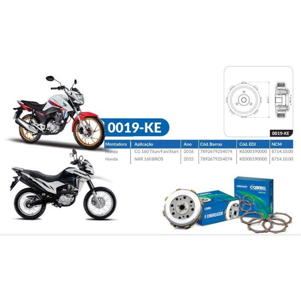 Kit de Embreagem p/ Moto - COBREQ    - 0019KE