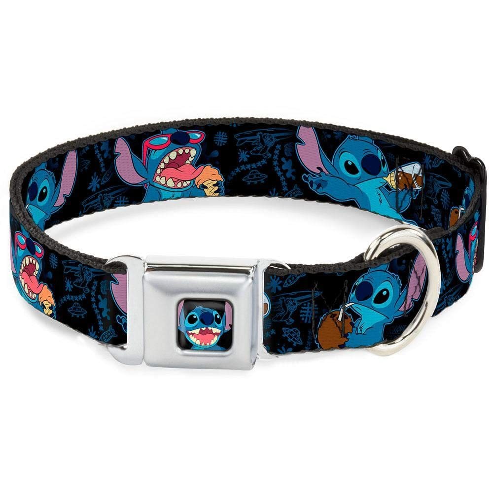 Coleira para cães com ponto de fivela para lanches em preto/azul Medi