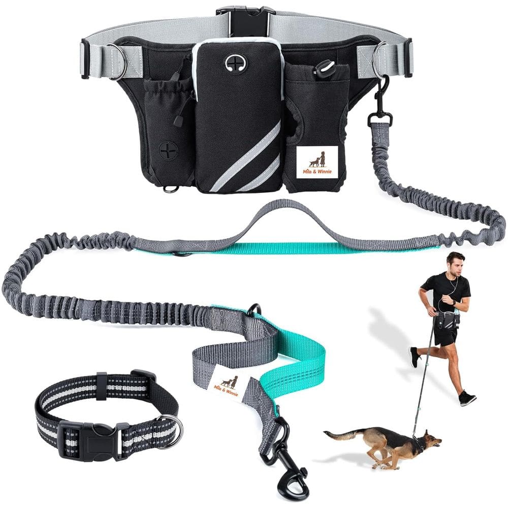 Coleira para cães Hands Free Mila & Winnie com bolsa azul