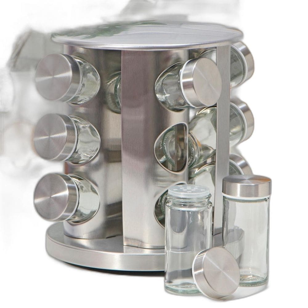 Conjunto Porta Temperos Giratório Vidro Tampa Inox Cozinha