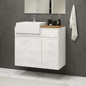 Gabinete para Banheiro 80 Cm Cora 75,5x46x80,1cm Branco/Cristal/Amêndoa