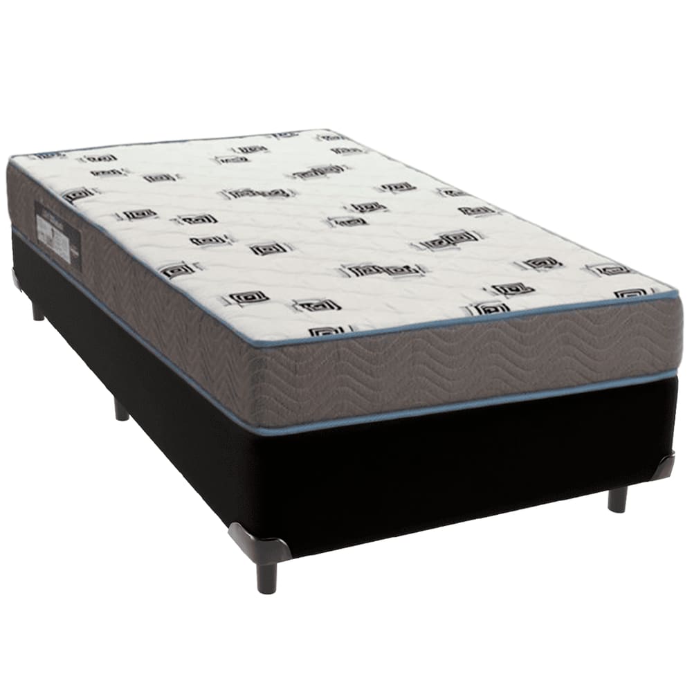 Cama Box Preto e Colchão Light Espuma D33 Solteiro Ortobom