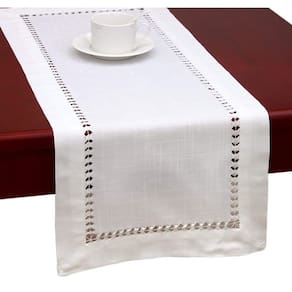 Table Runner Grelucgo feito à mão com bainha costurada em linho branco 36x18