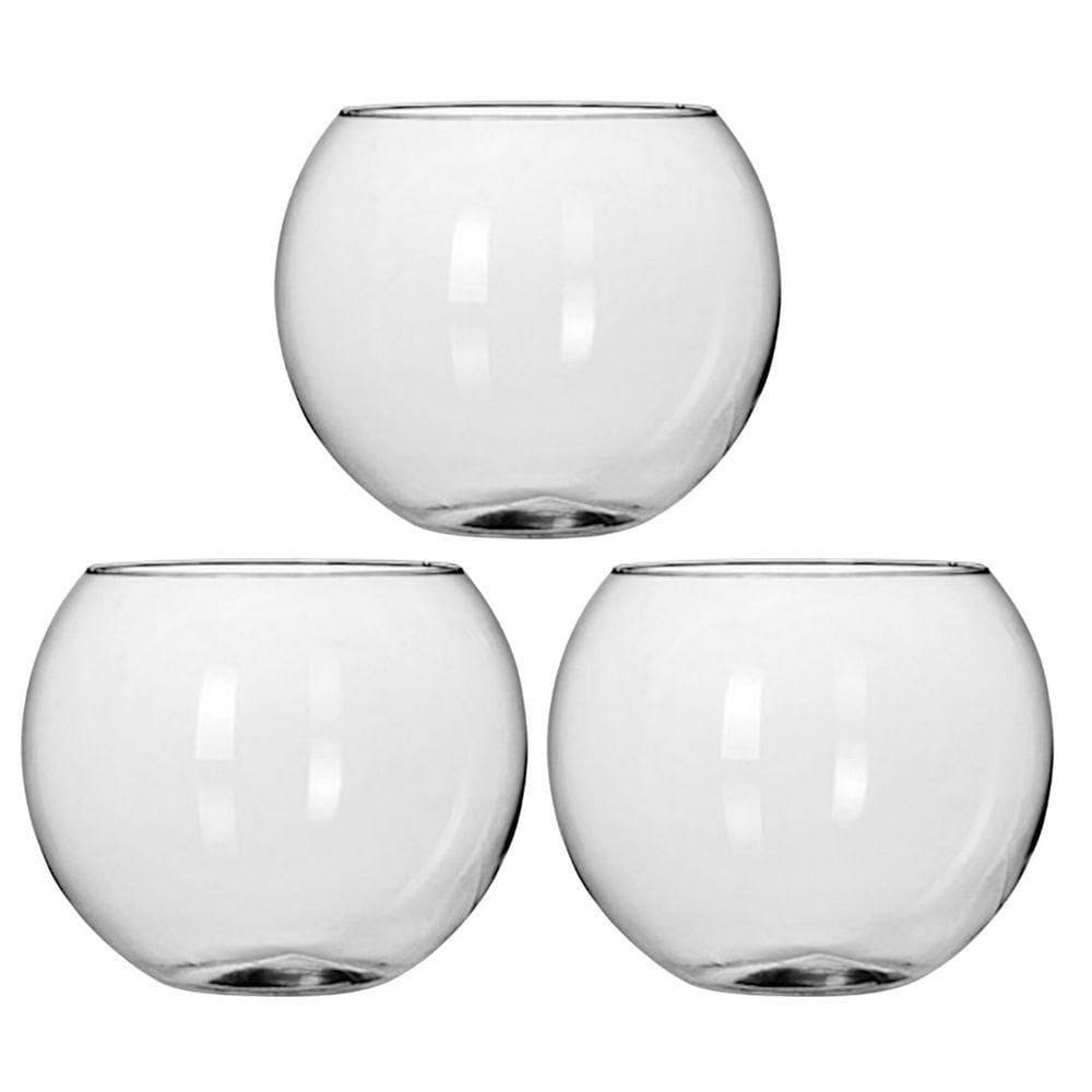 Kit 3 Vasos Vidro Redondo Tipo Aquário 1,5 Litros Decoração E Terrários - Mistral