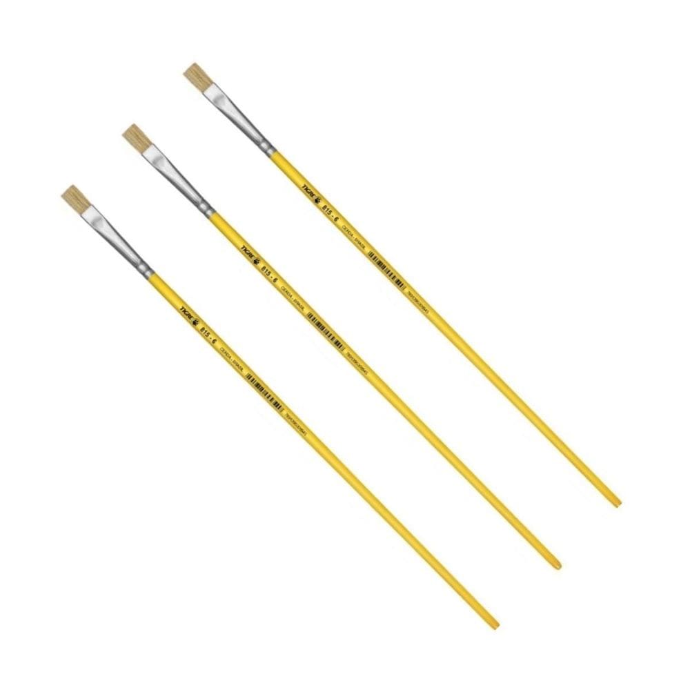 Kit 3 Pincel Chato Longo Cerda Natural 815-6 Nº6 Fino Tigre