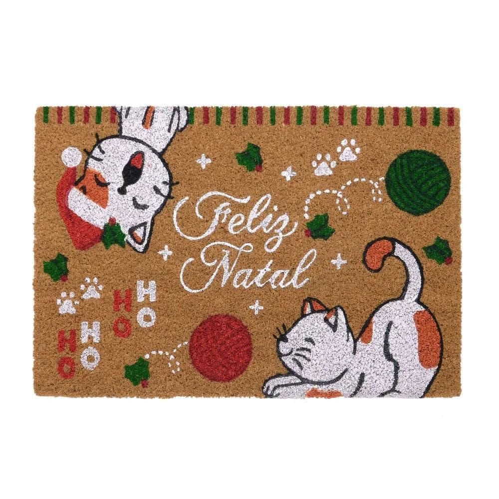 Tapete Capacho Feliz Natal 60X40Cm Gatos Mabruk