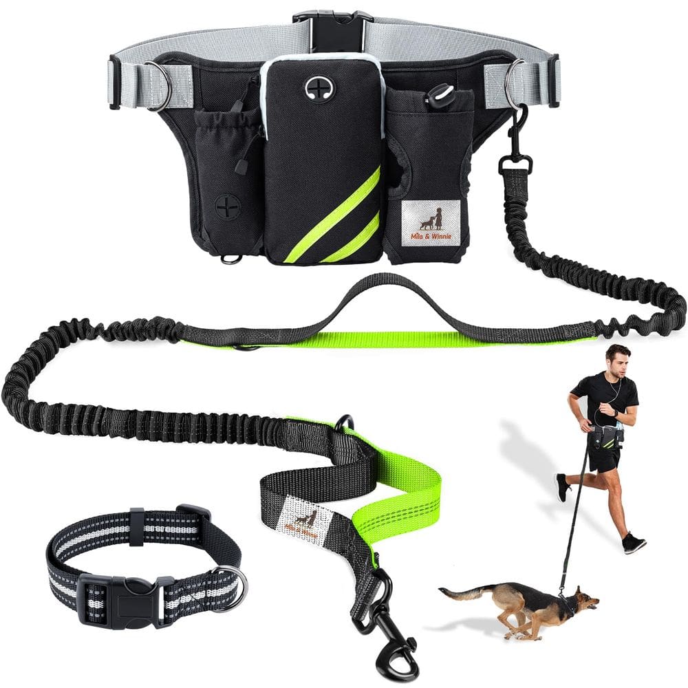 Coleira para cães Hands Free Mila & Winnie com bolsa verde