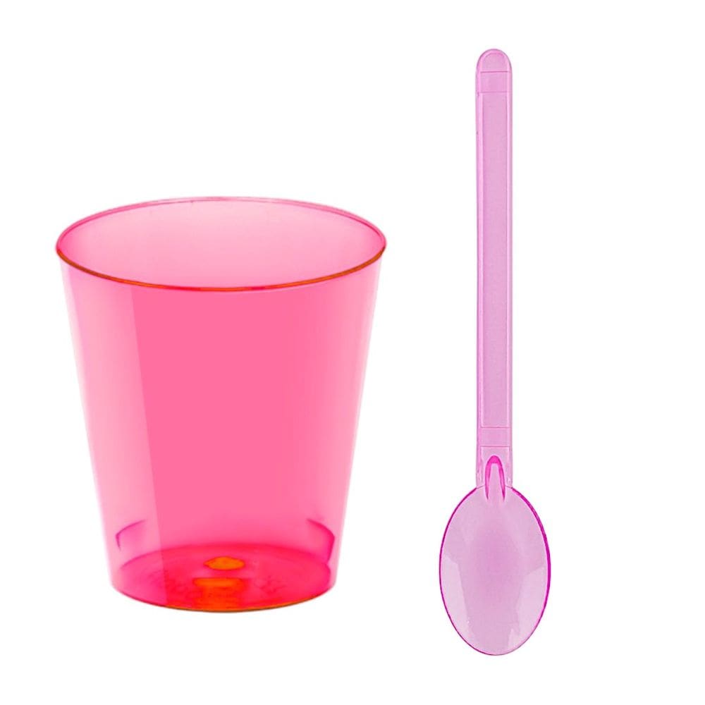 Kit 100 uni Copo Para Doce Mousse Brigadeiro 25ML Colorido + 100 Colherzinhas