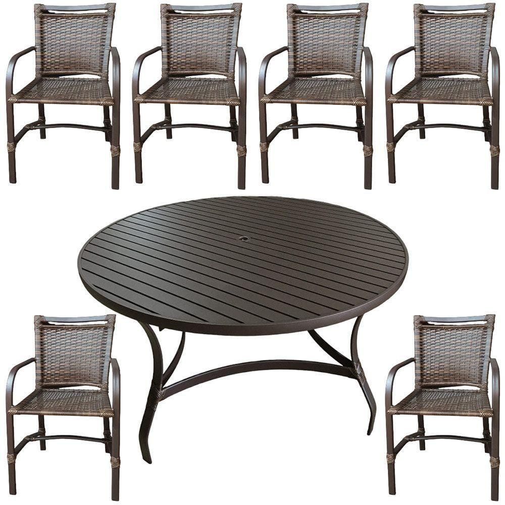 Conjunto Mesa Redonda 1,40cm Com 6 Cadeiras Betta Em Alumínio Área Externa Marrom