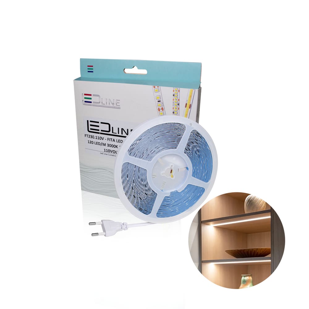 Fita de Led Direta 3528 6000k Branco Frio Com 10 Metros 120led/m Ip44 110v Led Line