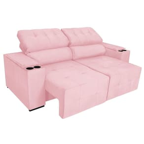 Sofá Cama Retrátil Sala Vicenza Vicenza 210cm Suede Rosa Bebê